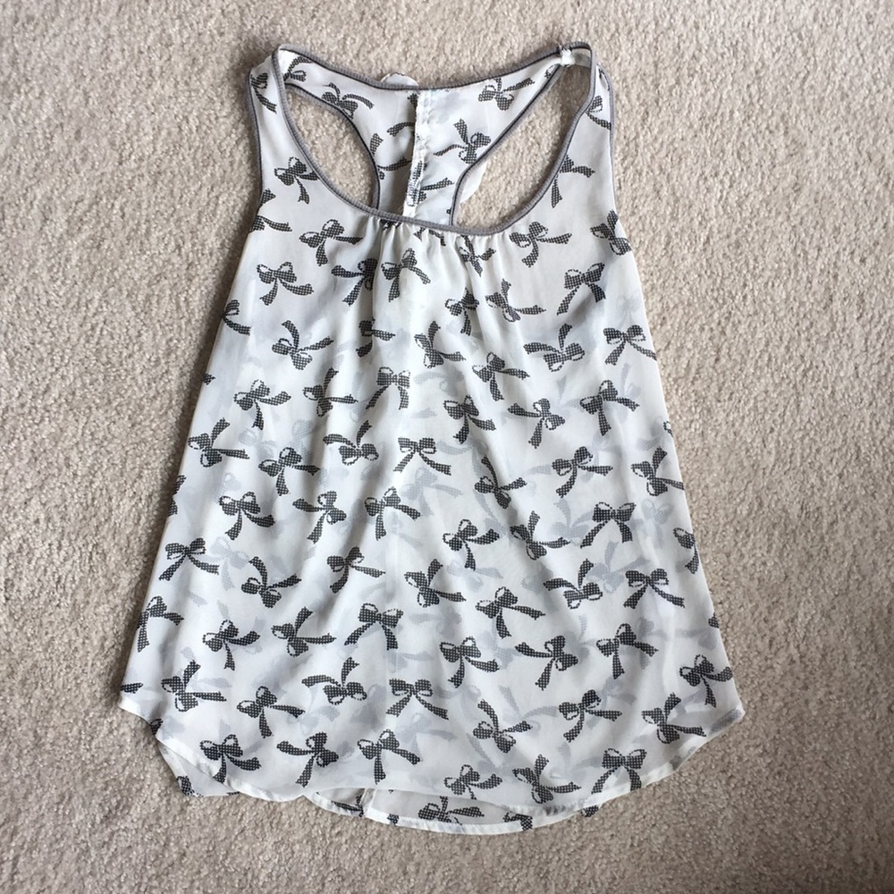 Sheer flowy bow tie tank top